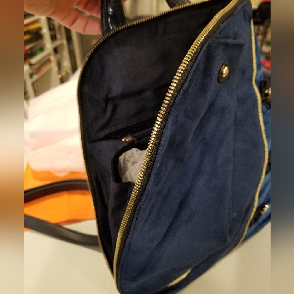 Paula Vera small blue backpack. Asian-inspired details Satin/velour/faux leather - Picture 4 of 5